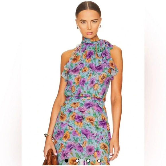 VERONICA BEARD Tops - NWT VERONICA BEARD Silk Dali Top Ruffle Lake Blue Multi size 4